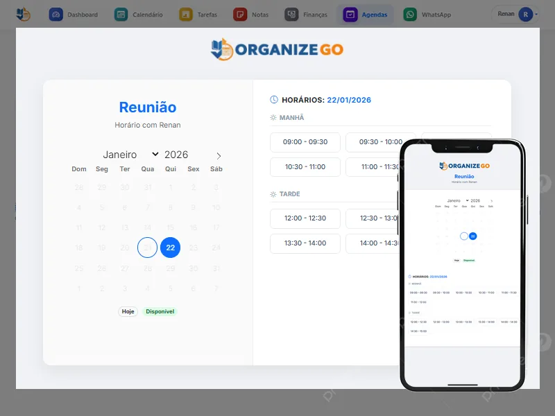 Agenda online do OrganizeGo